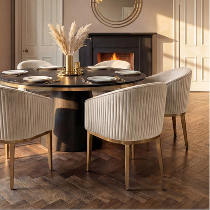 Ella Velvet Dining Chair with Brass-Finish Base - Cream & Brass