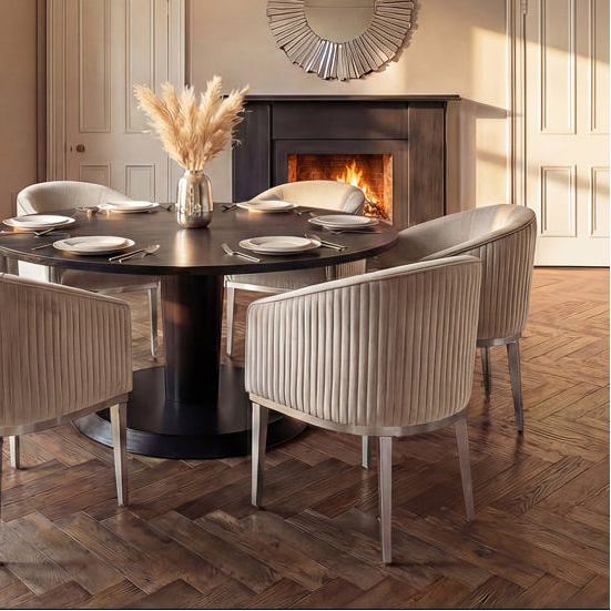 Ella Velvet Dining Chair with Brushed Steel Base - Cream & Silver