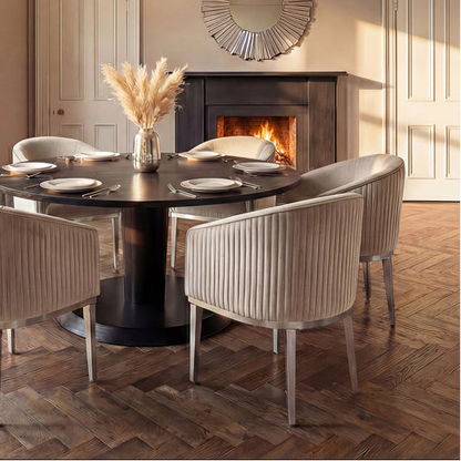 Ella Velvet Dining Chair with Brushed Steel Base - Cream & Silver