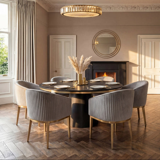 Ella Dining Chair - Dove Grey - Brass Base