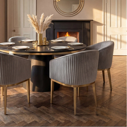 Ella Velvet Dining Chair with Brass-Finish Base - Dove Grey & Brass