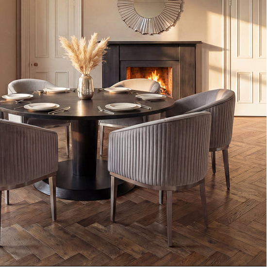 Ella Velvet Dining Chair with Brushed Steel Base - Dove Grey & Silver