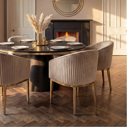 Ella Velvet Dining Chair with Brass-Finish Base - Taupe & Brass
