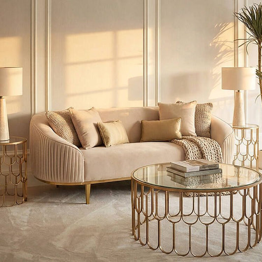 Ella Three Seat Sofa - Chalk - Brass Base