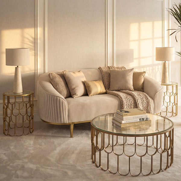 Ella Two Seat Sofa - Chalk - Brass Base