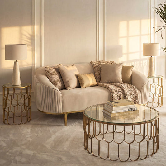 Ella Two Seat Sofa - Chalk - Brass Base
