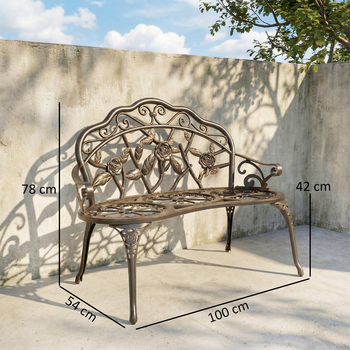 Garden Bench Porch Park Seat Vintage Rose Style Cast Aluminium