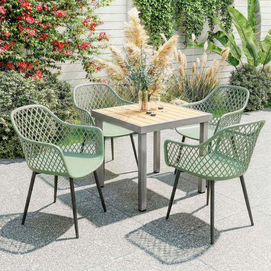 Garden Chairs Set of 4, Garden Dining Chairs with Armrests, Green