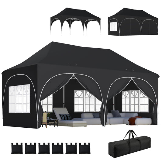 3 x 6m Pop Up Gazebo with Sides, Peak Top Garden Party Tent Marquee