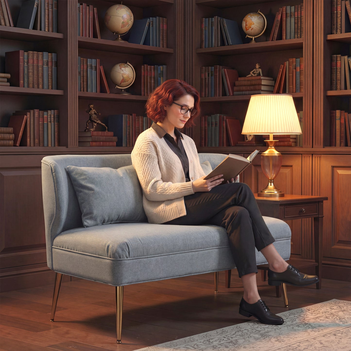 2 Seater Sofa, Small Sofa with Wing Back, Thick Seat, Light Grey