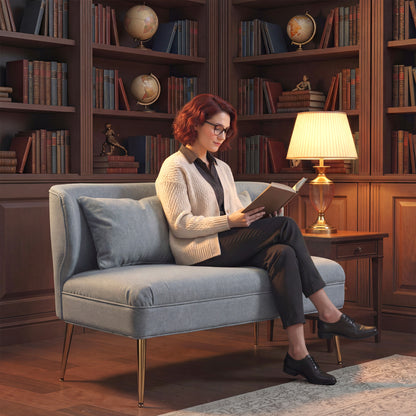 2 Seater Sofa, Small Sofa with Wing Back, Thick Seat, Light Grey