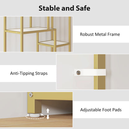 Modern Bookcase 7-Tier Bookshelf Shelving Unit White Gold Tone