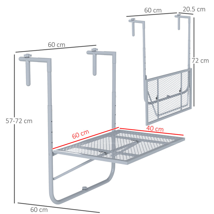 Balcony Hanging Table Wall Mount Adjustable Folding Desk Patio Grey