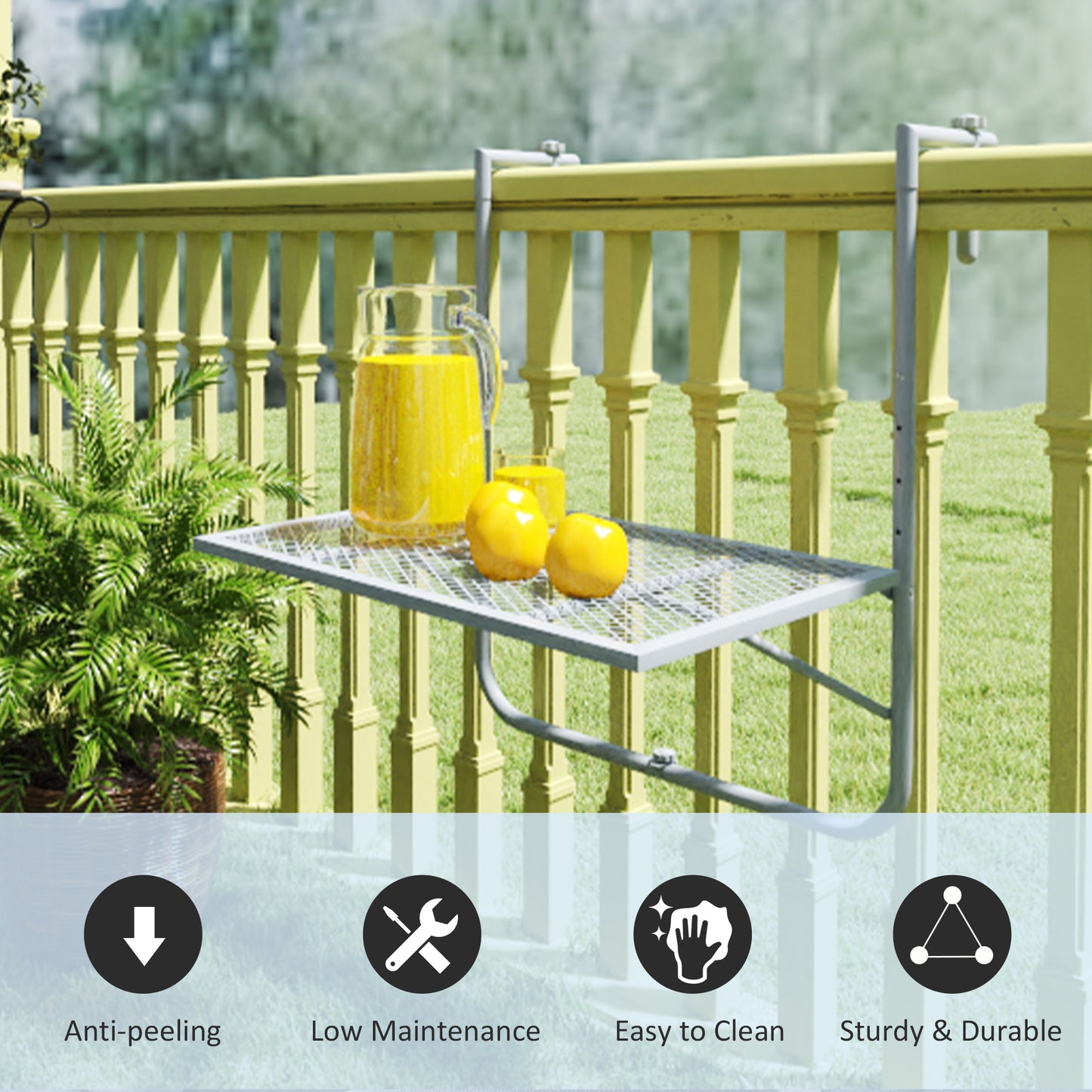 Balcony Hanging Table Wall Mount Adjustable Folding Desk Patio Grey