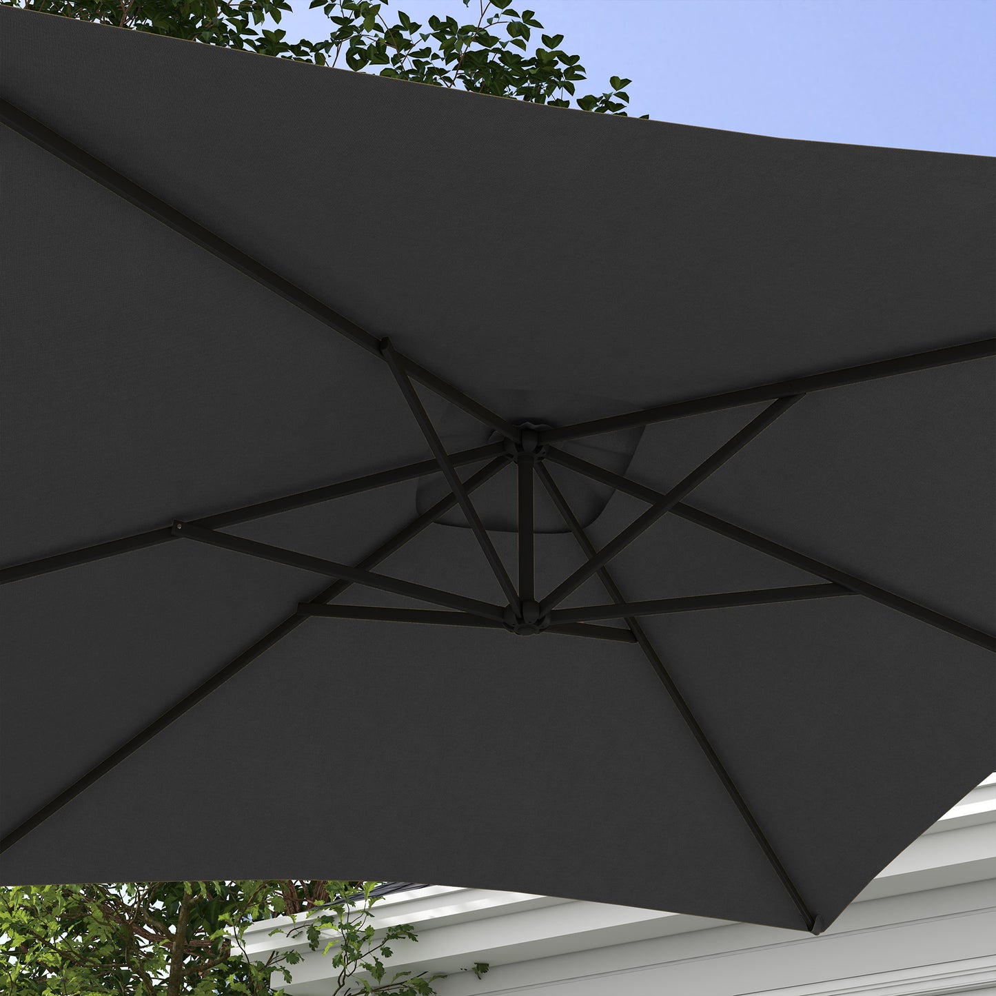 3x2m Cantilever Parasol with Cross Base, Banana Parasol with Crank Handle and 6 Ribs, Rectangular Hanging Patio Umbrella