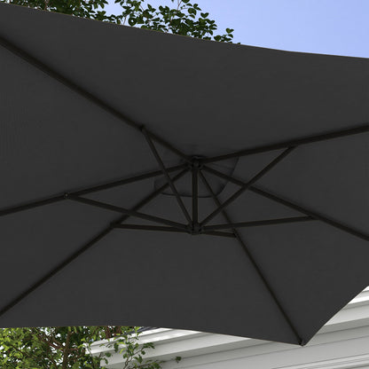 3x2m Cantilever Parasol with Cross Base, Banana Parasol with Crank Handle and 6 Ribs, Rectangular Hanging Patio Umbrella