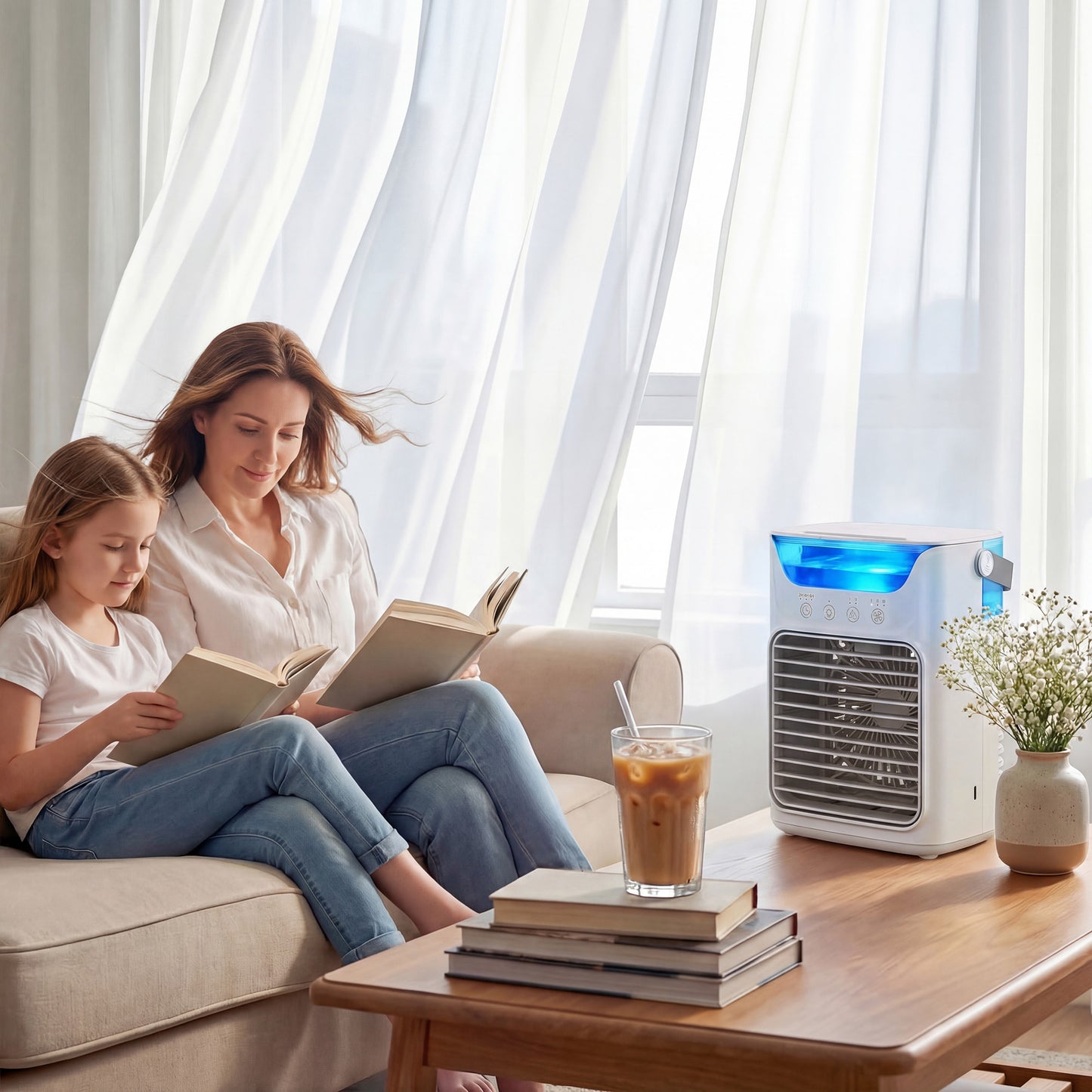 4-in-1 Mini Air Cooler, Portable Air Conditioner for Bedroom, Grey