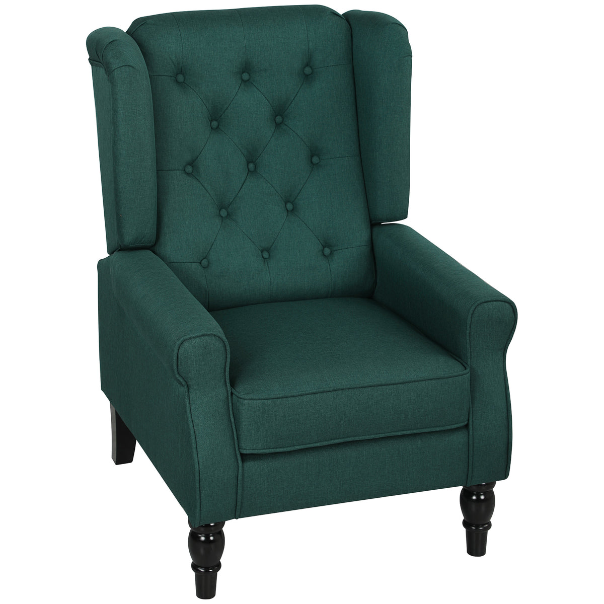 Accent Chair Wingback Armchair Tufted Club Wood Fabric, Dark Green