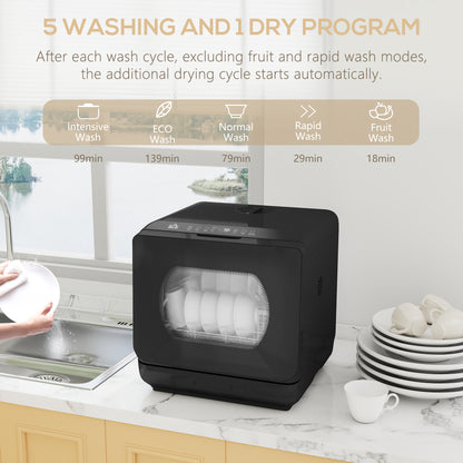 Worktop Dishwasher w/ 4 Place Settings 6 Programs, Black