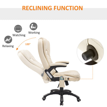 Heated Vibrating Massage Office Chair with Reclining Function, Beige