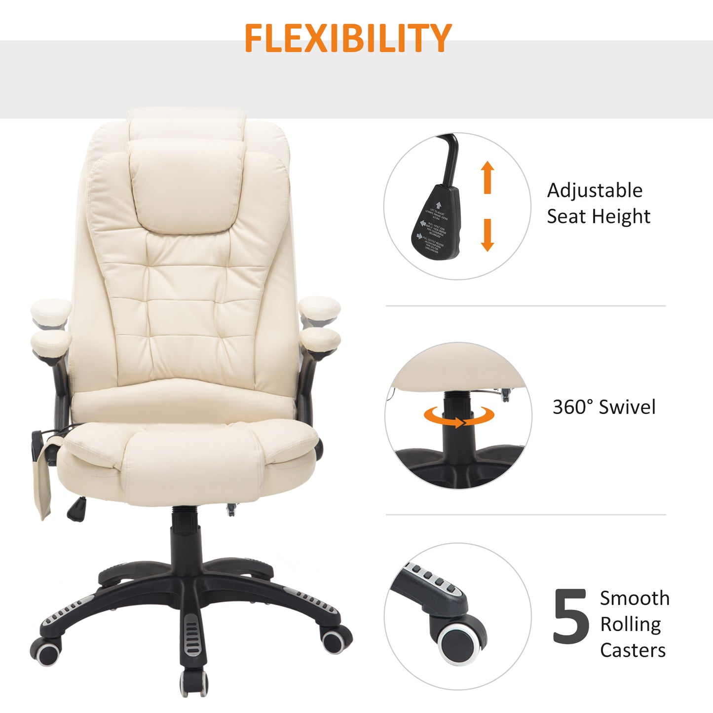 Heated Vibrating Massage Office Chair with Reclining Function, Beige