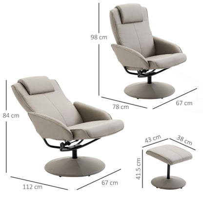 Swivel Armchair with Footstool and Adjustable Backrest Grey