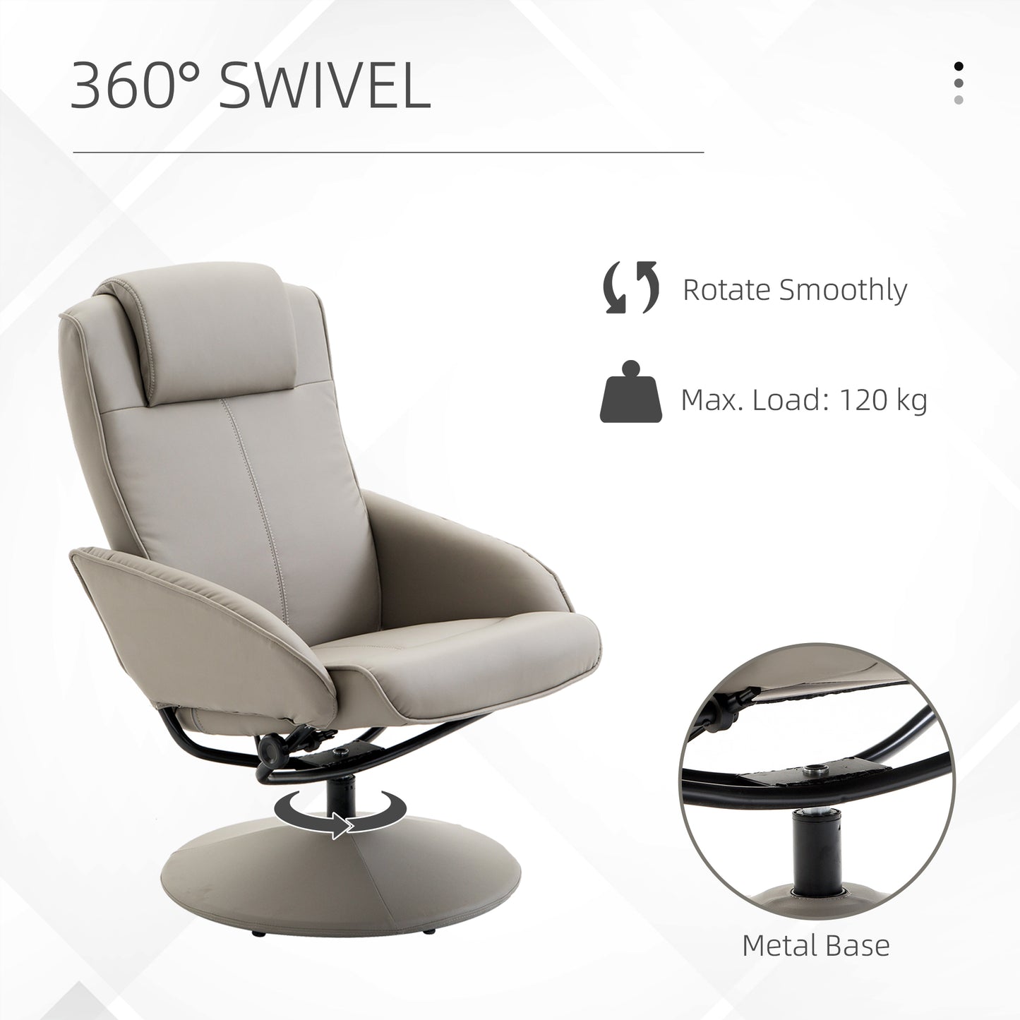 Swivel Armchair with Footstool and Adjustable Backrest Grey