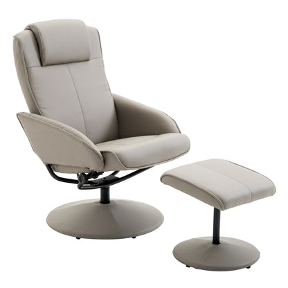 Swivel Armchair with Footstool and Adjustable Backrest Grey