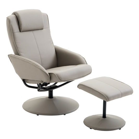 Swivel Armchair with Footstool and Adjustable Backrest Grey