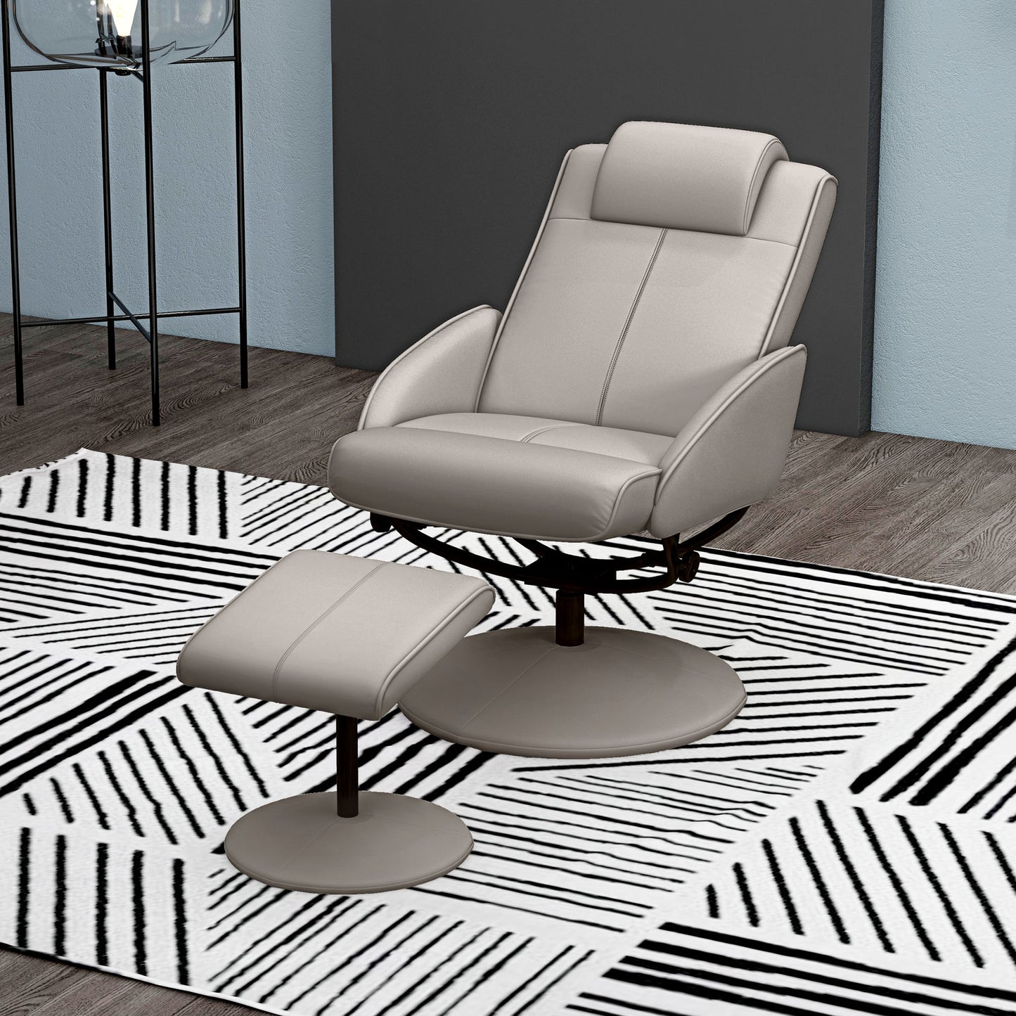 Swivel Armchair with Footstool and Adjustable Backrest Grey