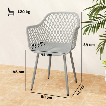 Garden Chairs Set of 4, Garden Dining Chairs with Armrests, Grey
