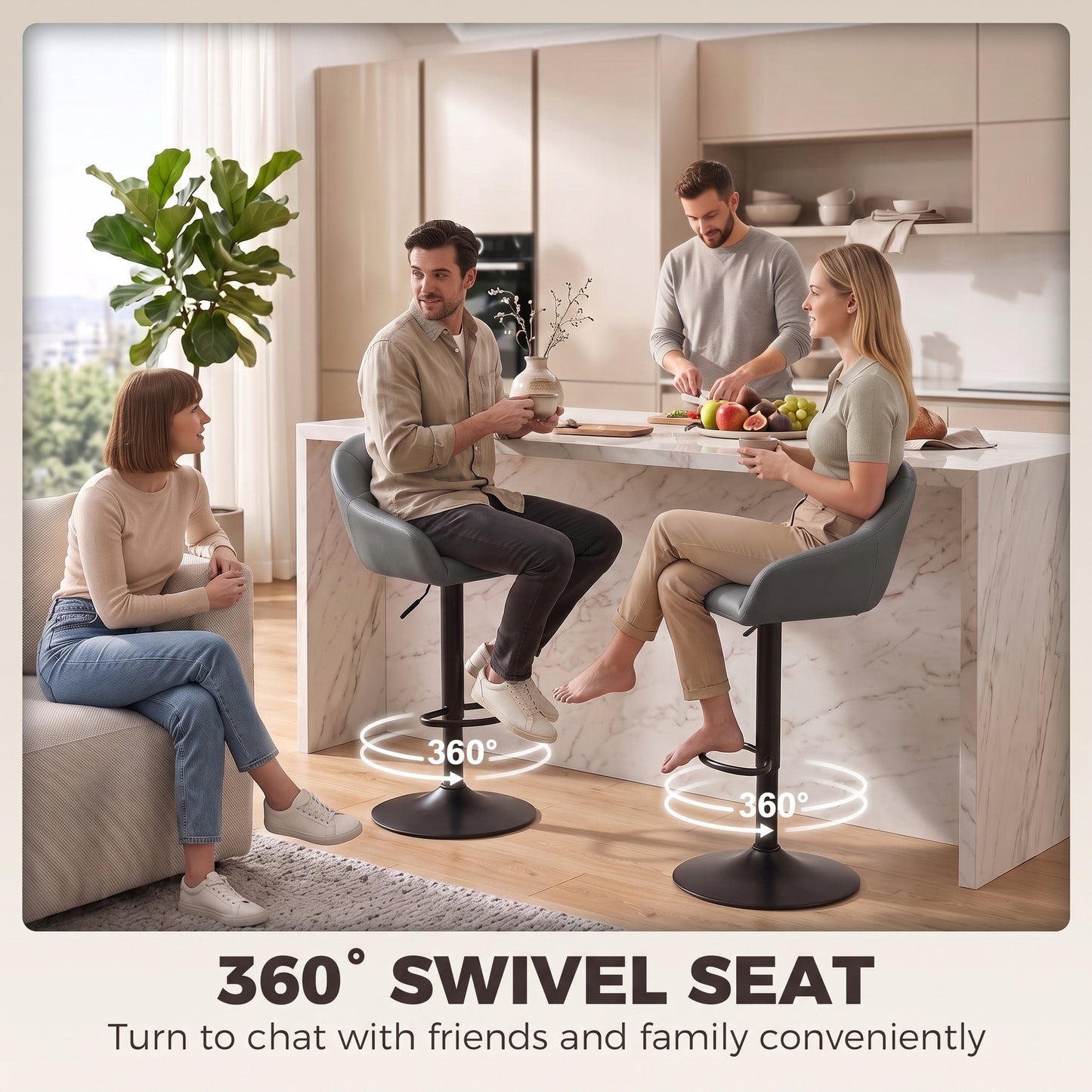 Bar Stools Adjustable Height Backrest Set of 2, Grey