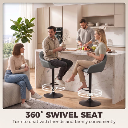 Bar Stools Adjustable Height Backrest Set of 2, Grey