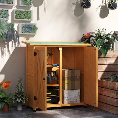 Wood Garden Storage Shed Tool Cabinet Organizer w/ Shelves, Yellow