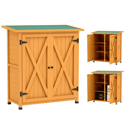 Wood Garden Storage Shed Tool Cabinet Organizer w/ Shelves, Yellow