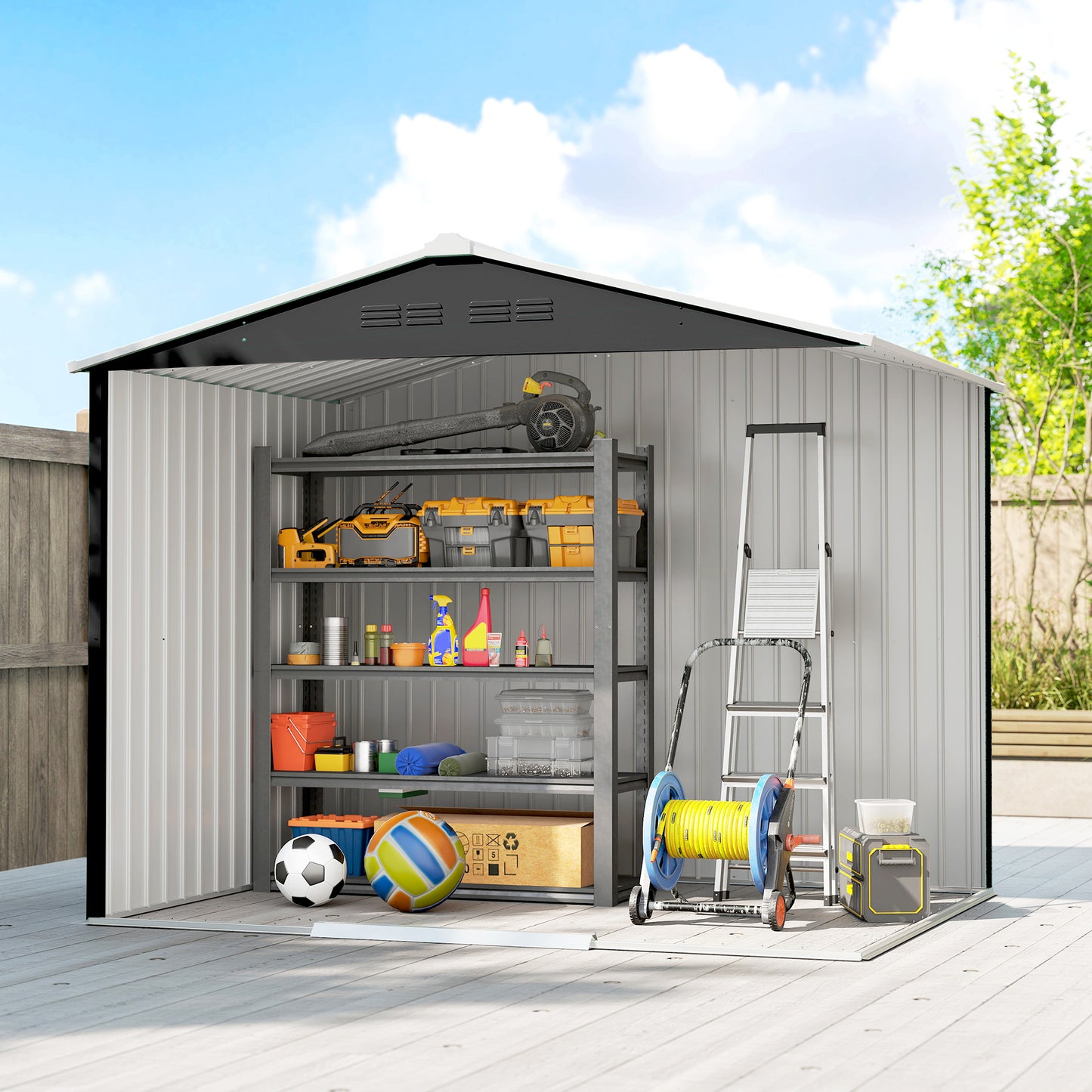 8 x 6ft Garden Storage Shed with Double Door, Dark Grey