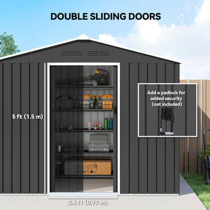 8 x 6ft Garden Storage Shed with Double Door, Dark Grey