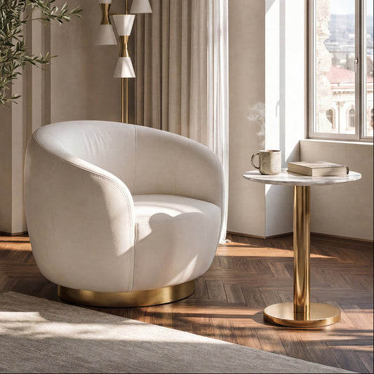 Equinox Armchair – Chalk – Brushed Brass Base