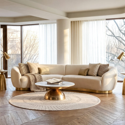 Equinox Six Seat Sofa – Chalk – Brushed Brass Base