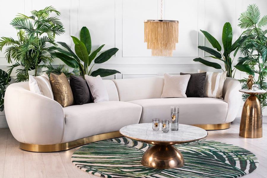 Equinox Six Seat Sofa – Chalk – Brushed Brass Base