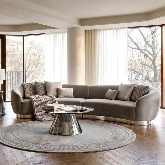 Equinox Six Seat Sofa – Dove Grey – Polished Chrome Base