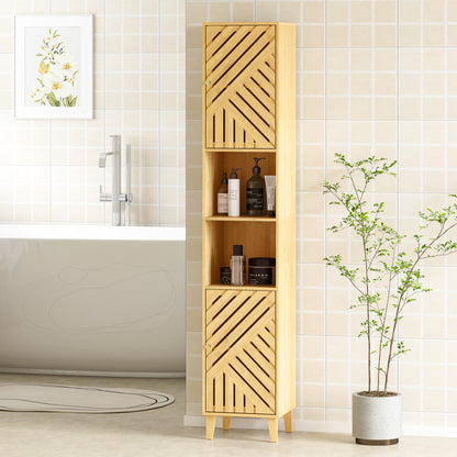 Tall Bathroom Cabinet with Open Compartments and Adjustable Shelves