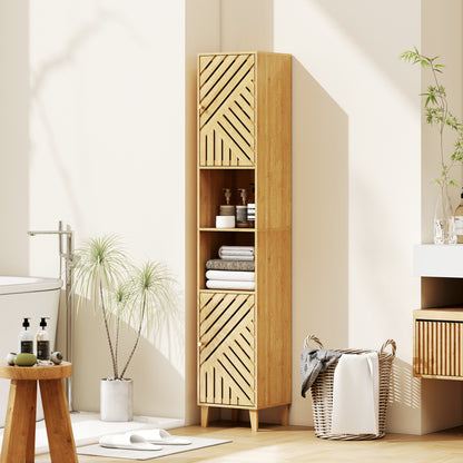 Tall Bathroom Cabinet with Open Compartments and Adjustable Shelves