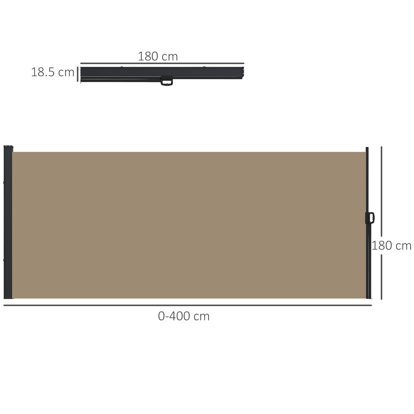 Retractable Side Awning, Outdoor Privacy Screen for Garden, Hot Tub, Balcony, Terrace, Pool, 400 x 180cm, Khaki