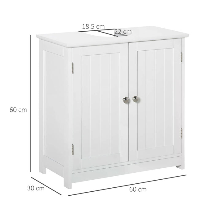 Kleankin 60x60cm Under Sink Storage w/ Adjustable Shelf Handles Drain Hole Bathroom Cabinet Space Saver Organizer White