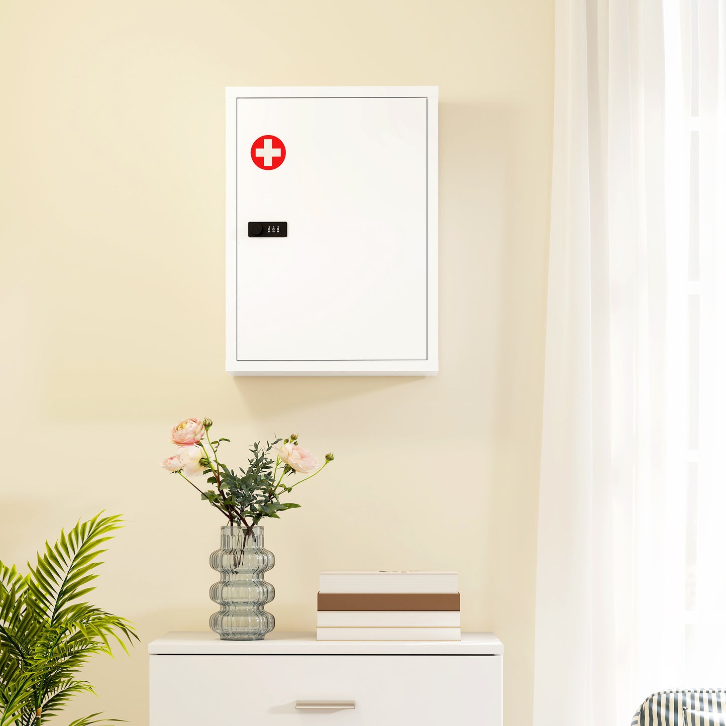 Wall Mount Medicine Cabinet with Combination Lock, White