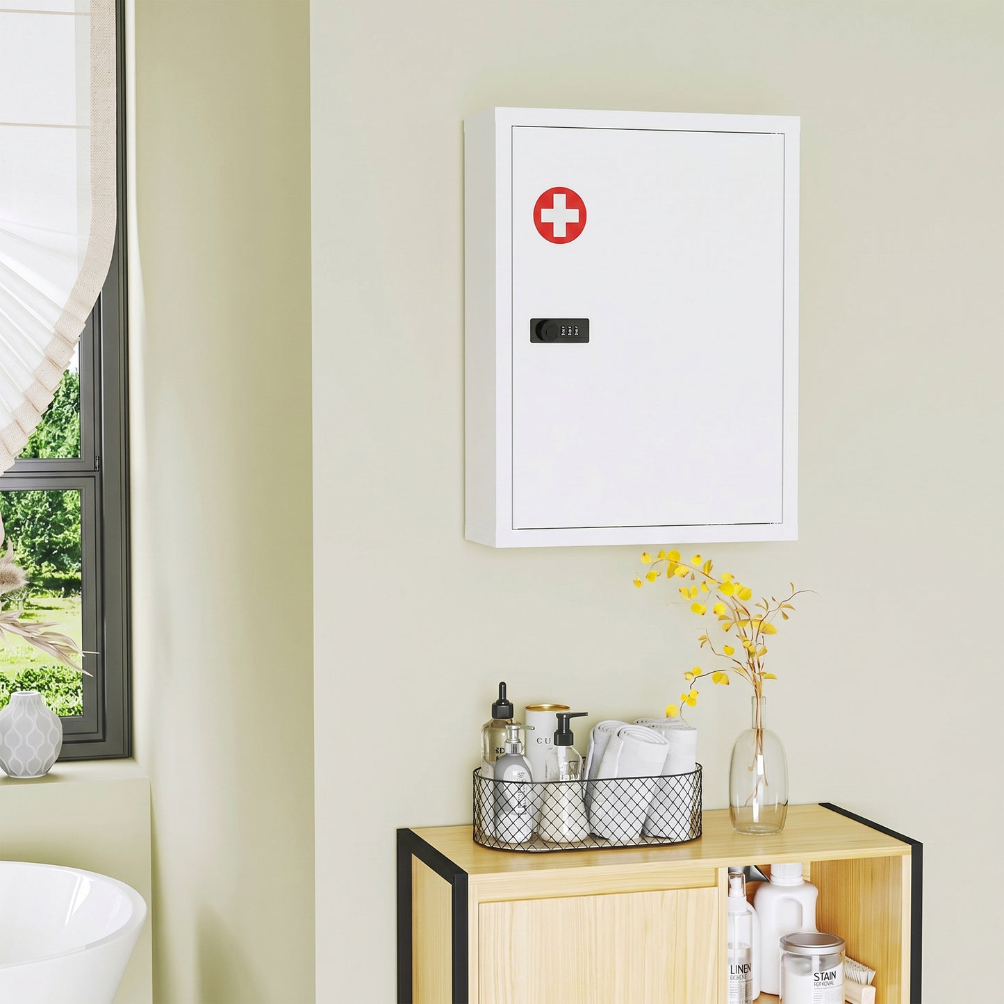 Wall Mount Medicine Cabinet with Combination Lock, White