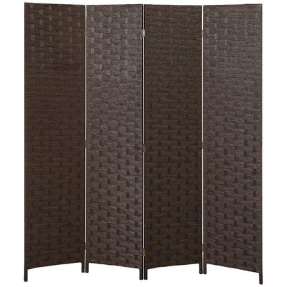 4-Panel Room Dividers, Wave Fibre Freestanding Folding Privacy Screen Panels, Partition Wall Divider for Indoor Bedroom Office, 170 cm, Dark Brown
