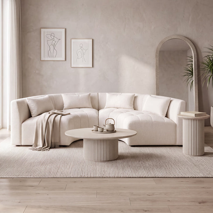 Essen 2 x Curved Corner Sofa Ivory Chenille