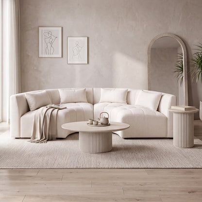 Essen 2 x Curved Corner Sofa Ivory Chenille